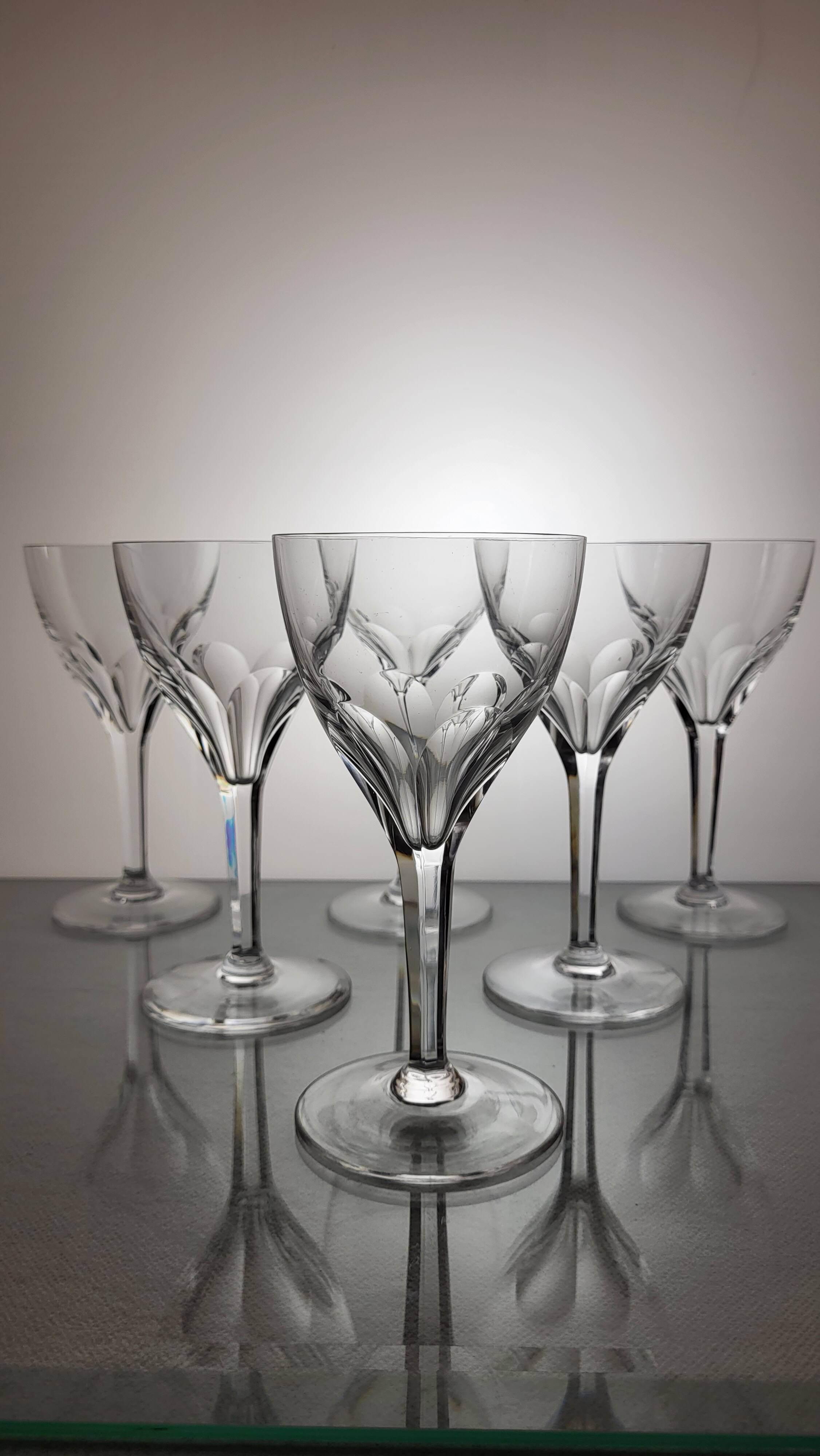 6 Val Saint Lambert crystal wine glasses model Nestor