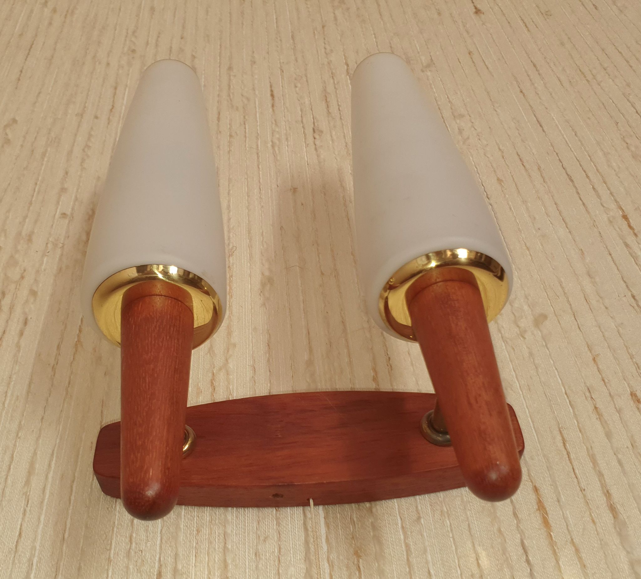 Pair of Scandinavian teak wall lamps with 2 burners 1960