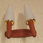 Pair of Scandinavian teak wall lamps with 2 burners 1960