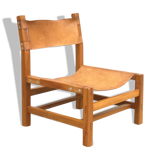 Armchair in solid elm and leather Maison Regain 1970