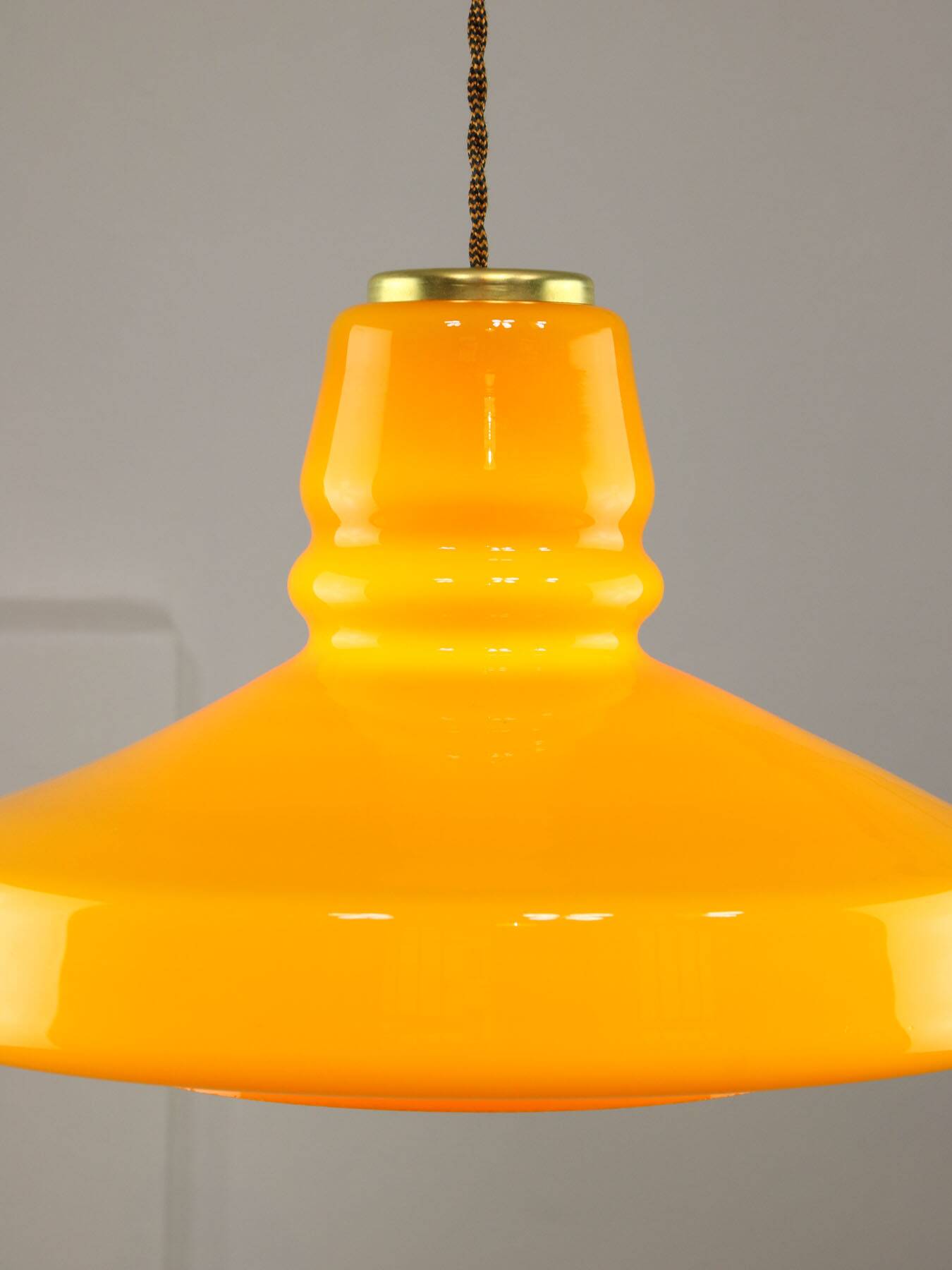Mid-Century Italian Yellow Glass and Brass Pendant Lamp