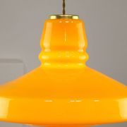 Mid-Century Italian Yellow Glass and Brass Pendant Lamp