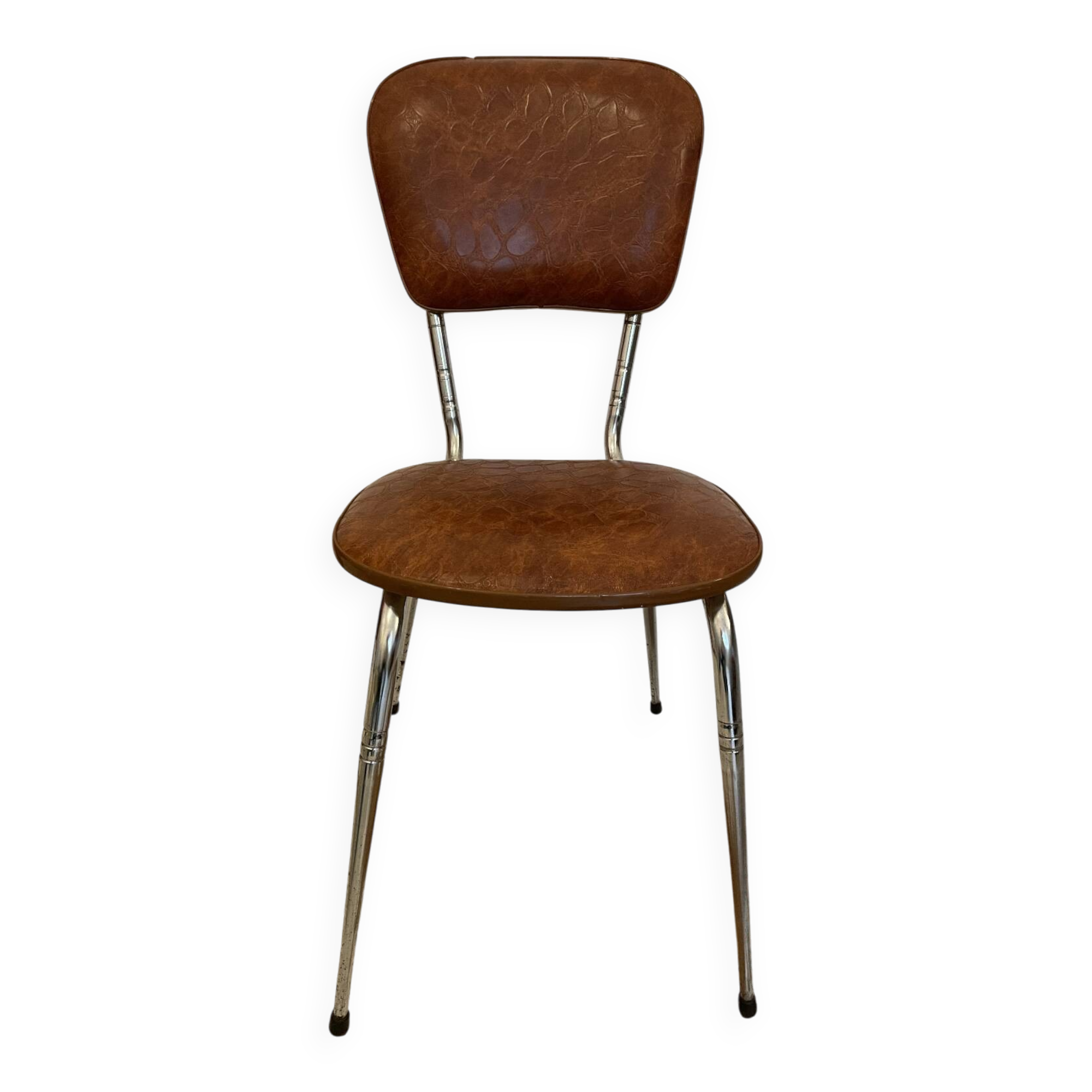 Chaise vintage en skaï marron