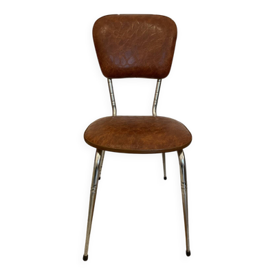 Chaise vintage en skaï marron