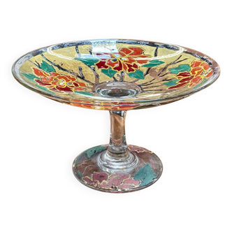 Coupe sur pied en verre émaillé signée LEG pour LEGRAS