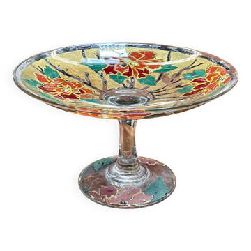 Coupe sur pied en verre émaillé signée LEG pour LEGRAS