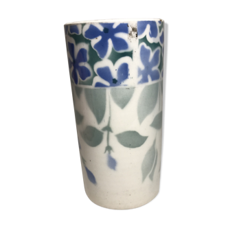 Vase rouleau Kg Luneville porcelaine blanc + dessins fleurs vintage