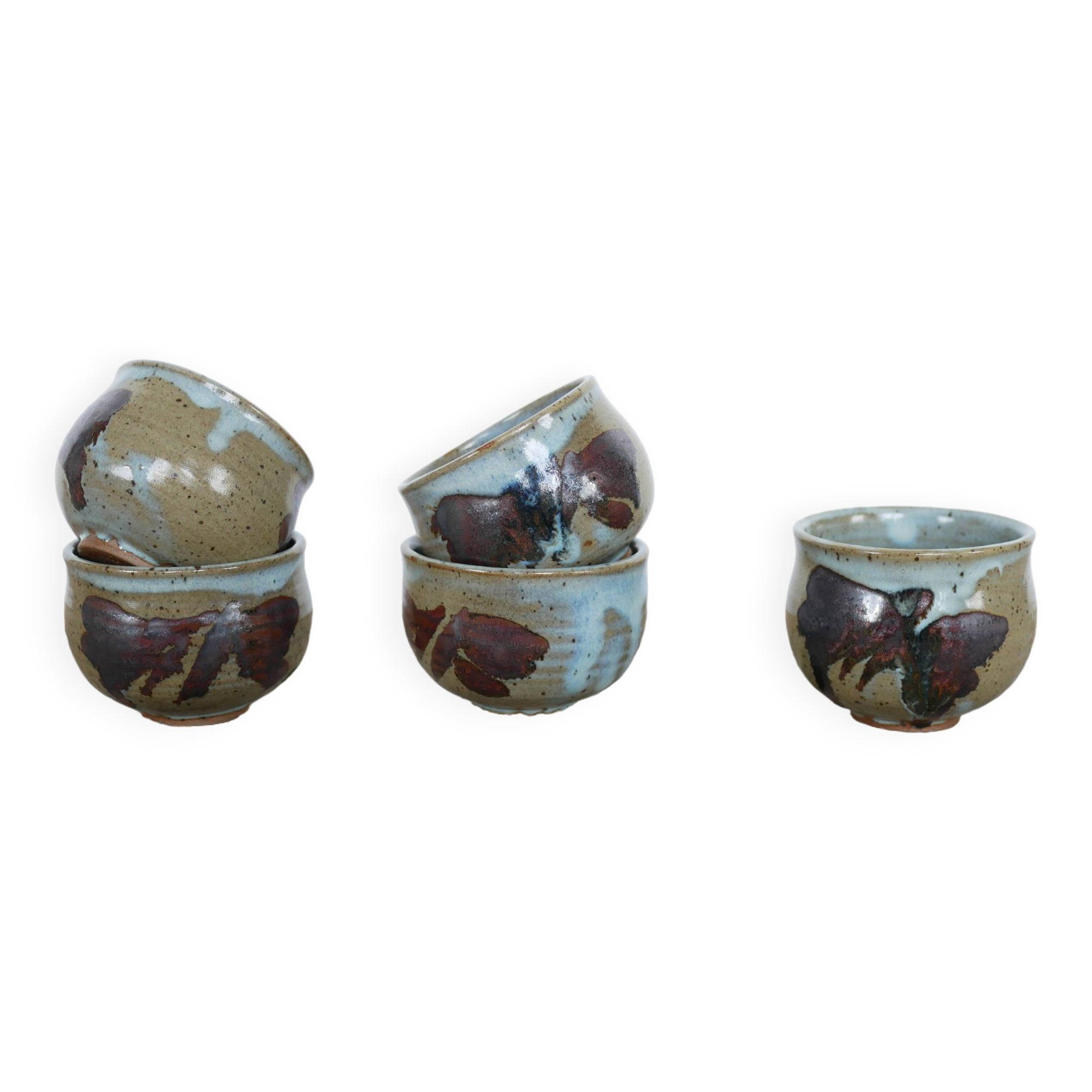 Series of 5 vintage stoneware cups