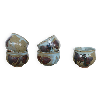 Series of 5 vintage stoneware cups