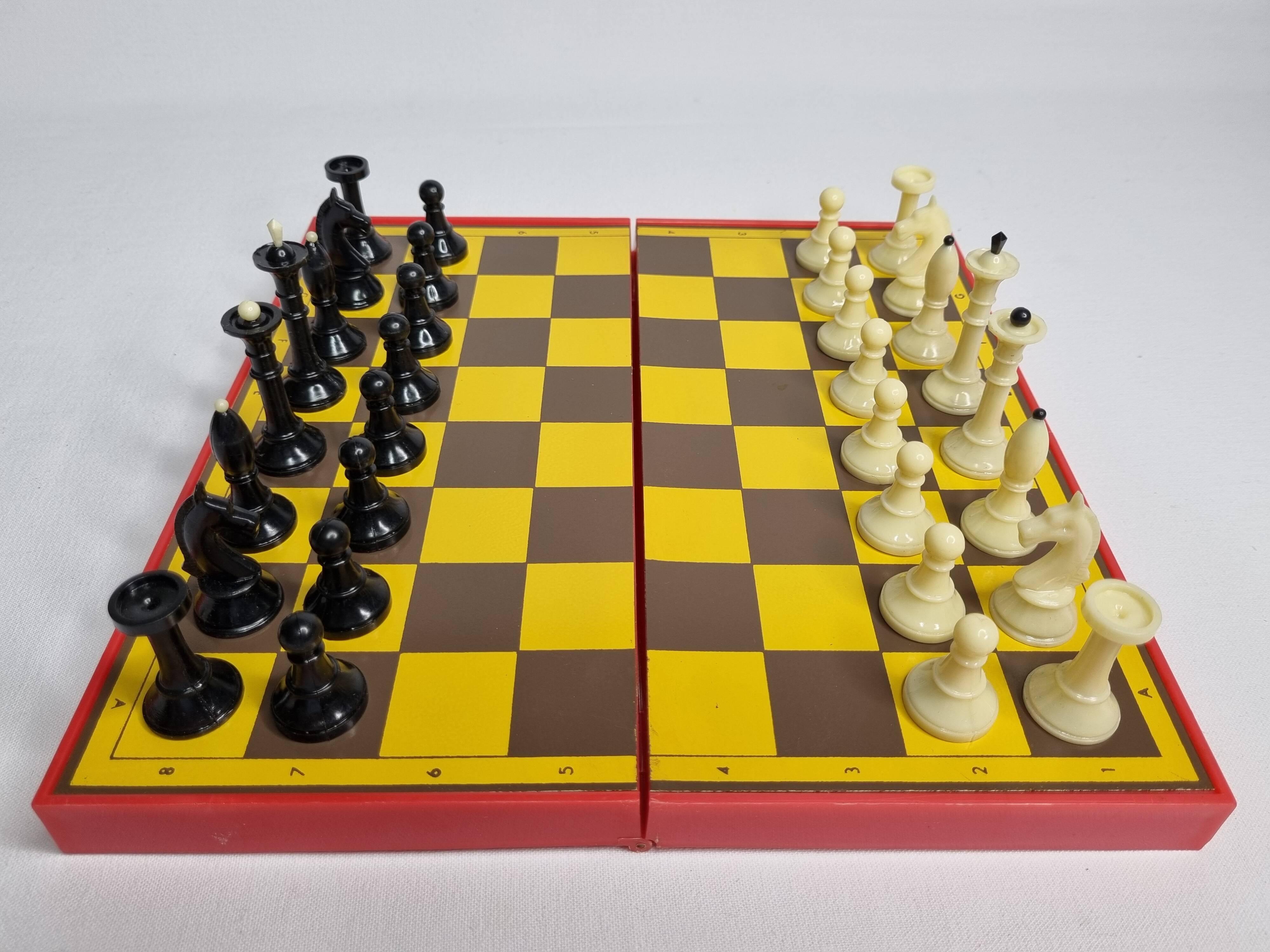 Vintage 80s Latvian Travel Magnetic Chess Set Complete with Pieces and Board