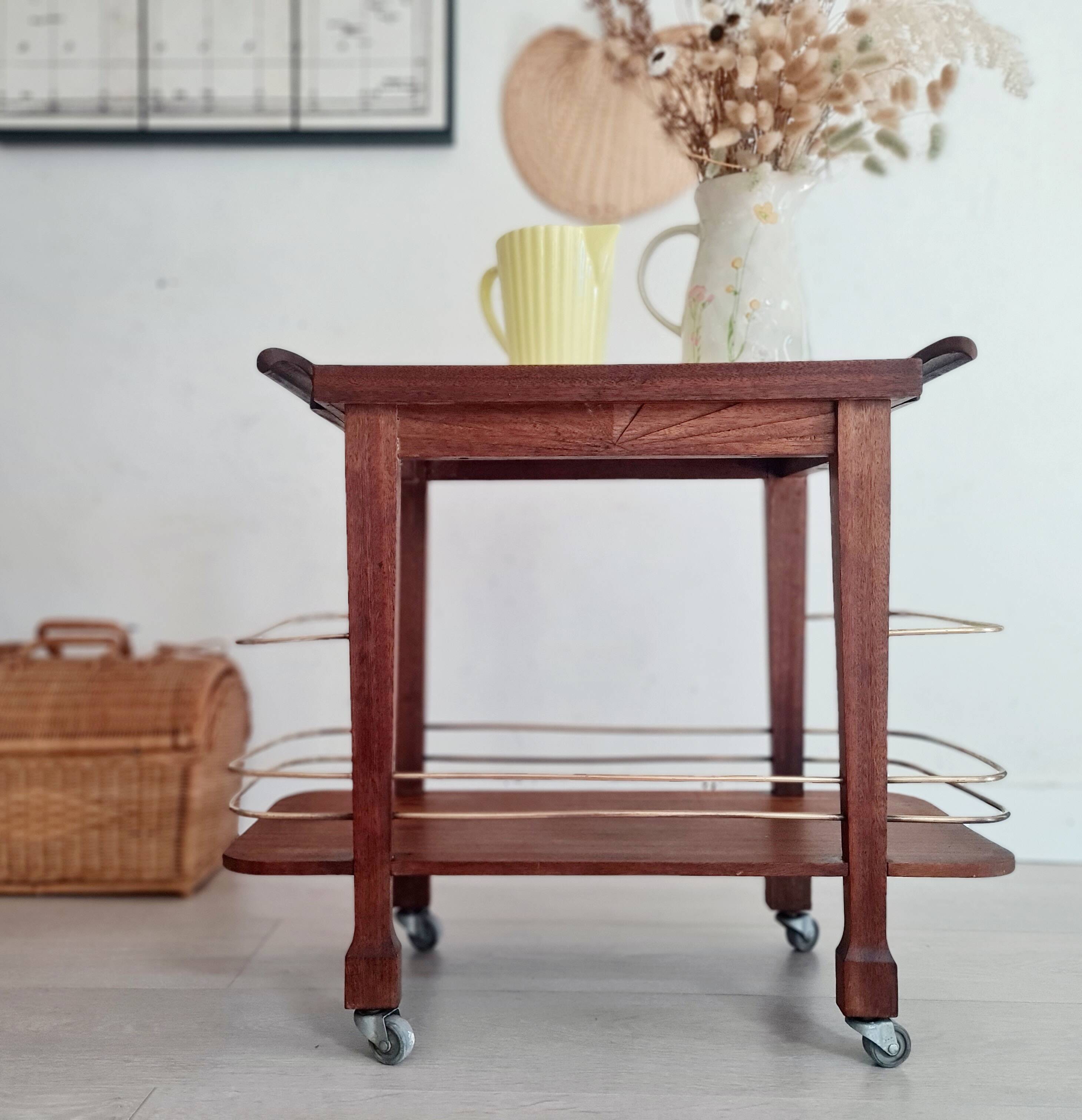 Desserte Art déco bois et laiton - petit modèle