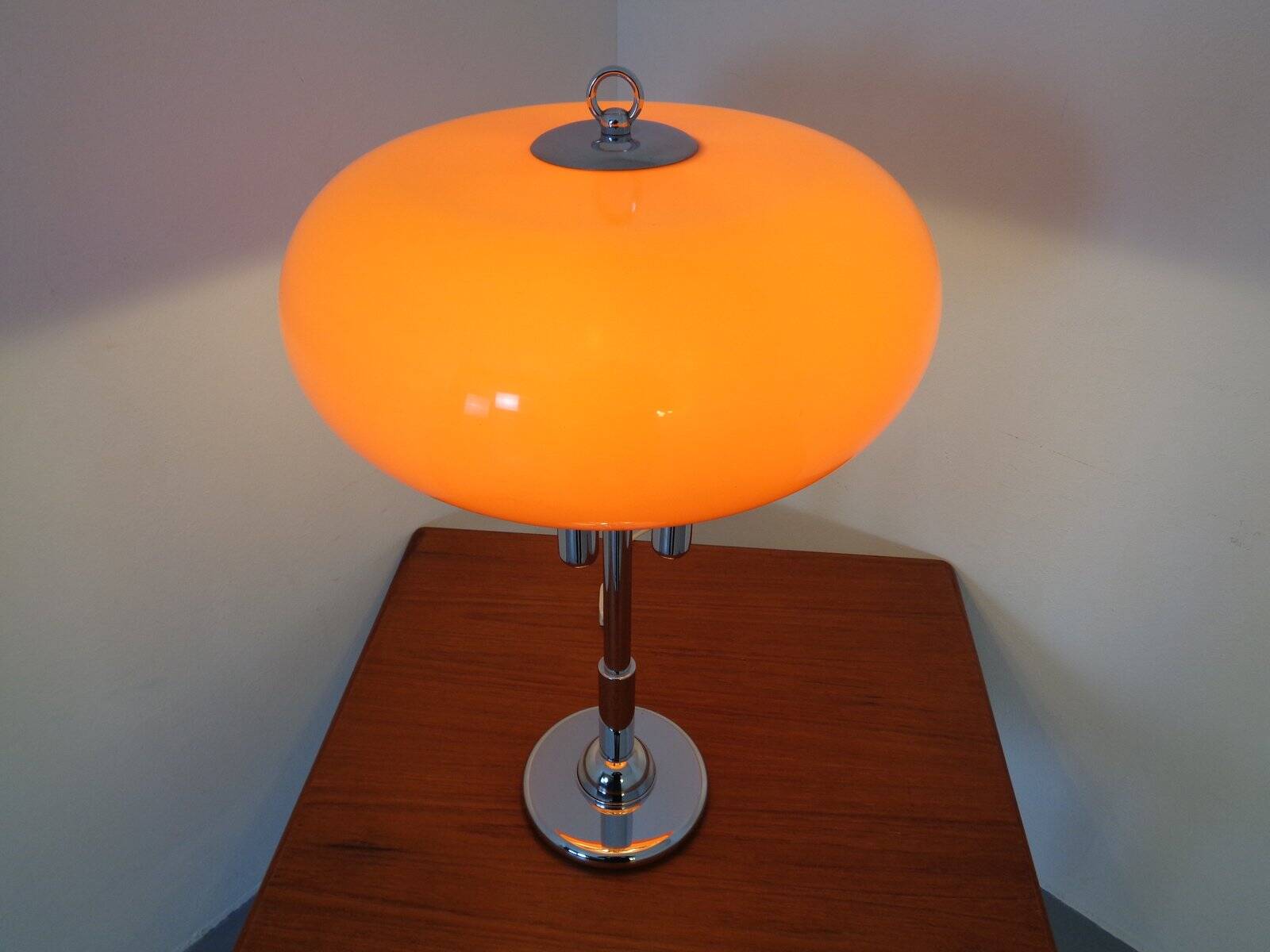 Italian orange plastic and chrome table lamp, 1960s