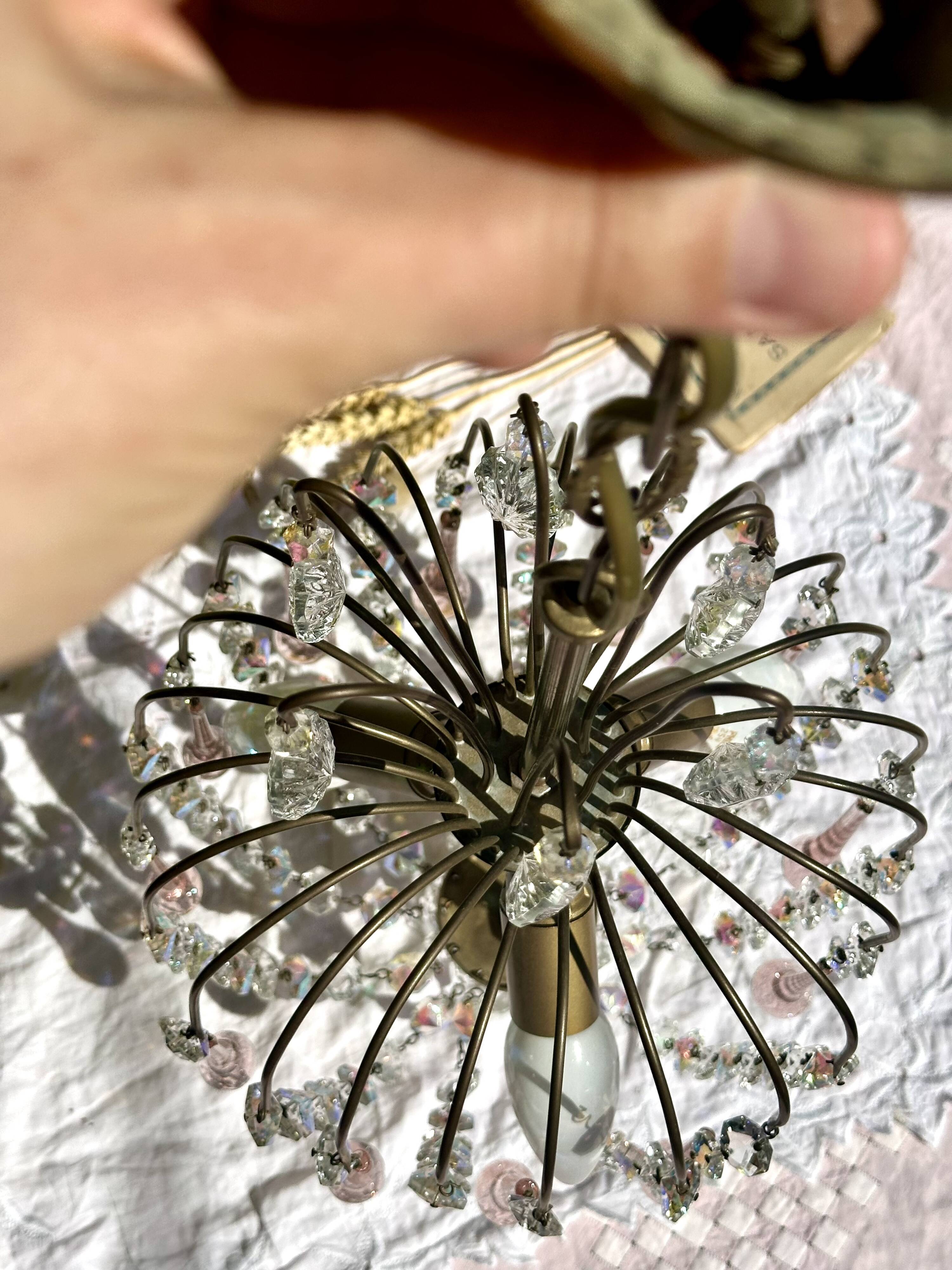 Magnificent Cascade Chandelier in Brass & Crystal Glass 1970s Vintage