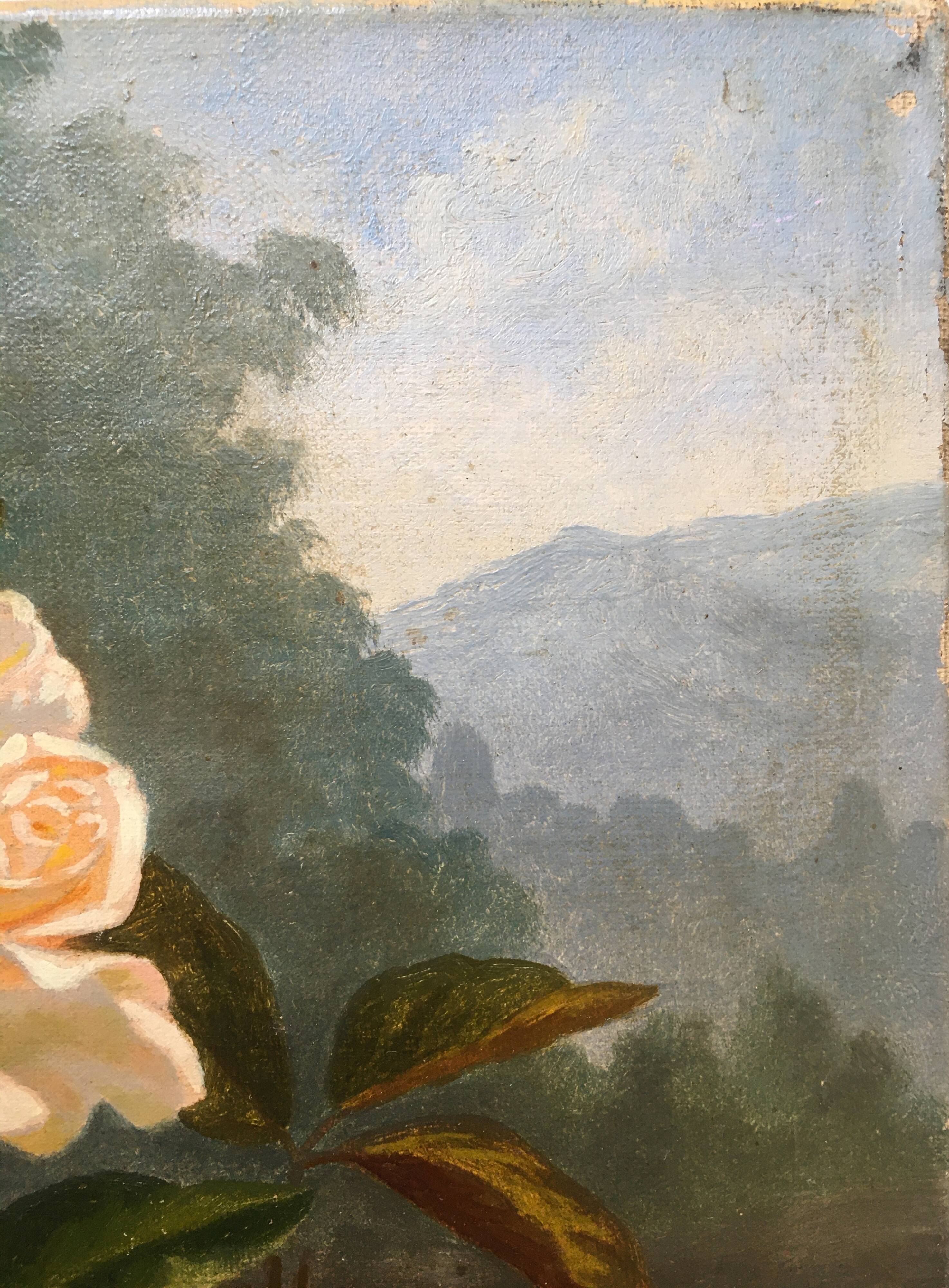 Painting "Gardened Rose Jetty" Flowers by Pierre Jules BROCQ (1811-?)