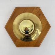 Vintage hexagonal wall lamp with pine wood and brass, 1970s