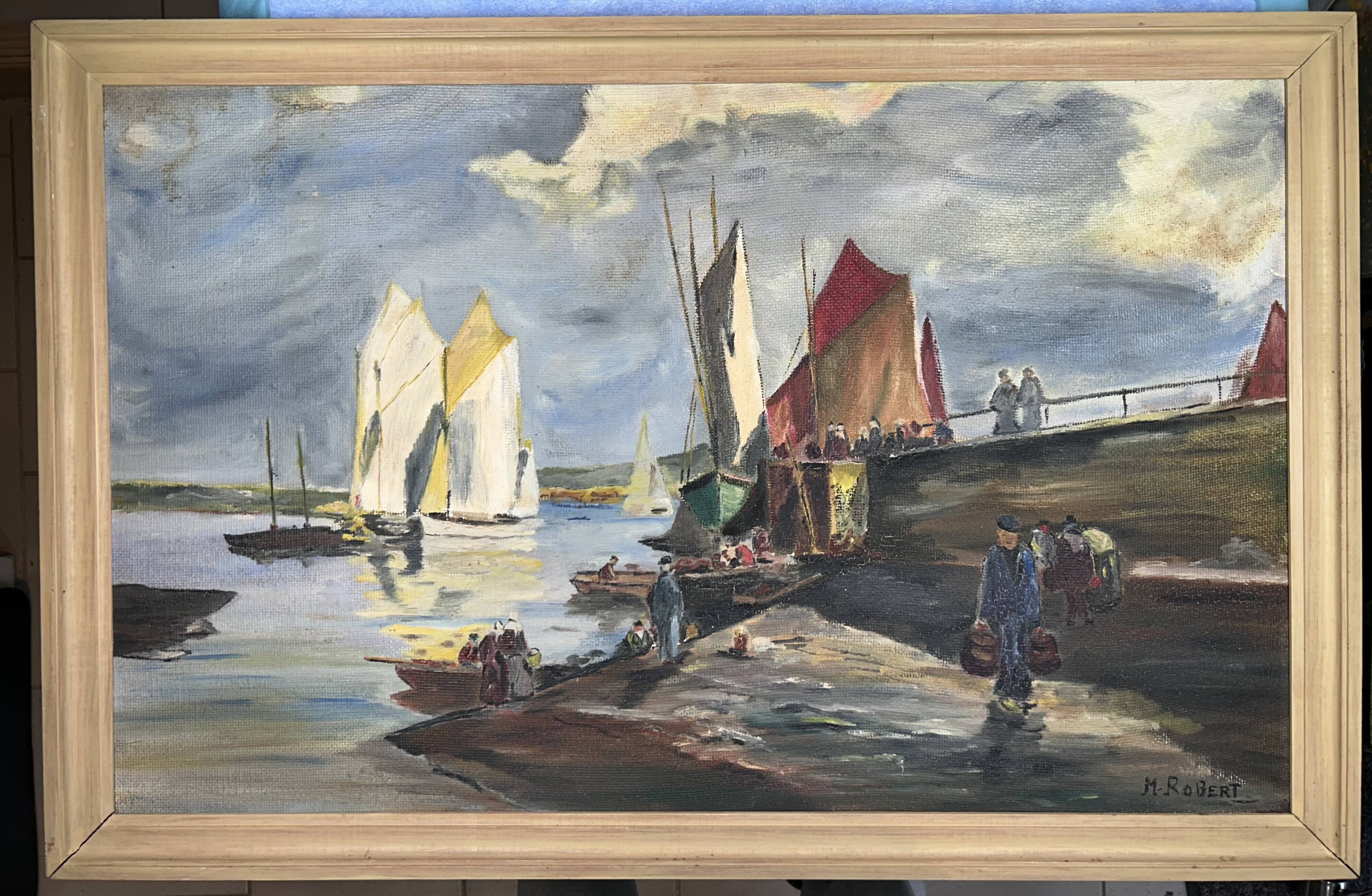 Seascape "Return from fishing" Morbihan - M Robert - oil on panel
