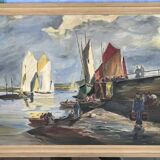 Seascape "Return from fishing" Morbihan - M Robert - oil on panel