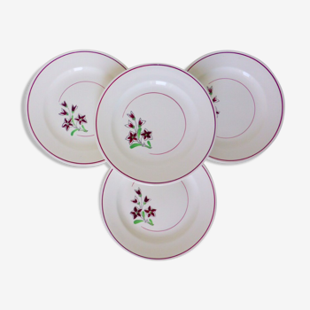 Set de 4 assiettes plates vintage de la manufacture des Salins en porcelaine