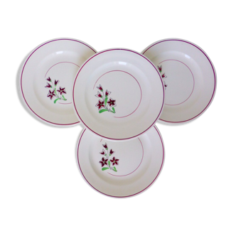 Set de 4 assiettes plates vintage de la manufacture des Salins en porcelaine
