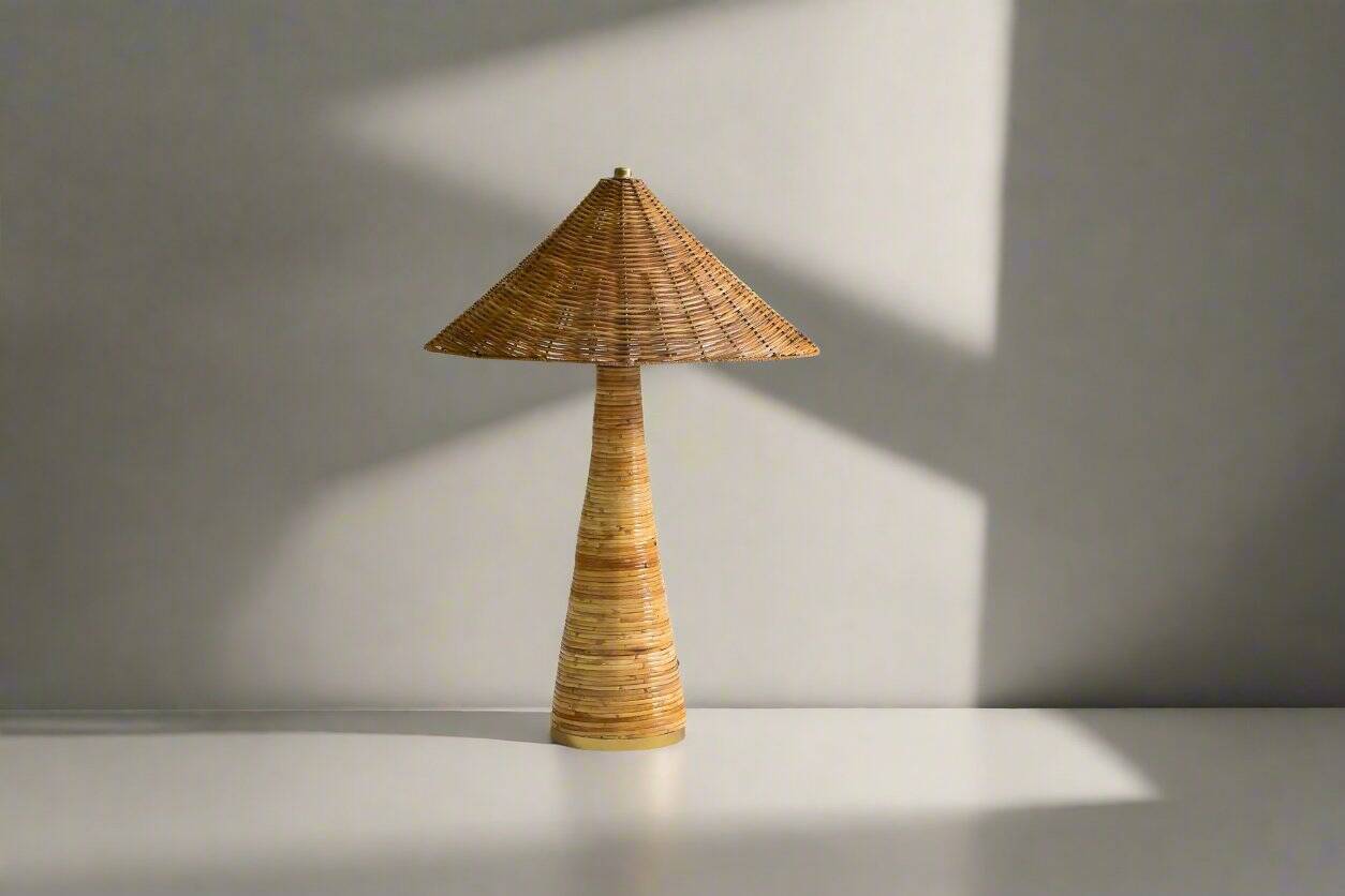 Shroom 002 Rattan Table Lamp, Wicker Shade, Mushroom Shaped Bedroom, Living Room Lighting