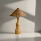 Shroom 002 Rattan Table Lamp, Wicker Shade, Mushroom Shaped Bedroom, Living Room Lighting