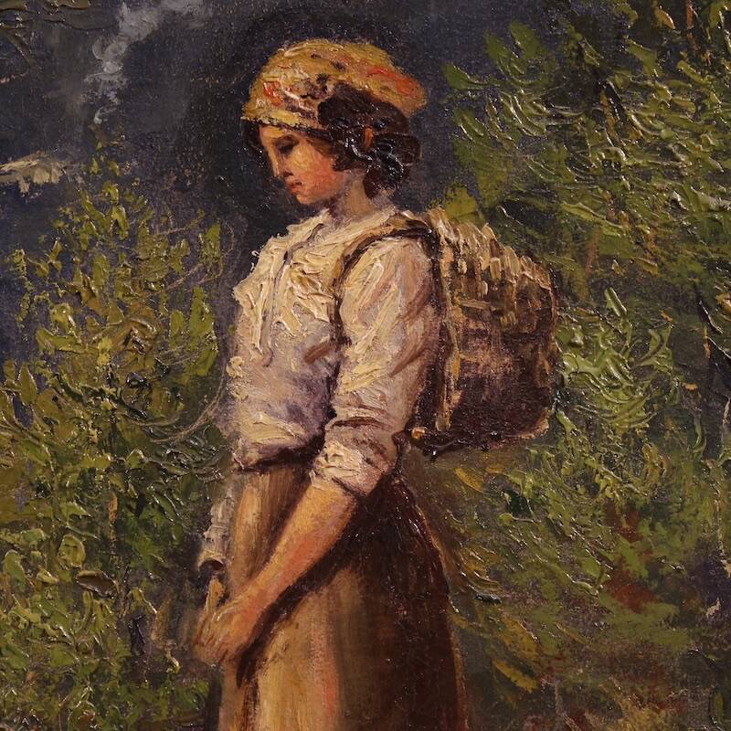 Italian landscape with figure painting signed and dated 1914