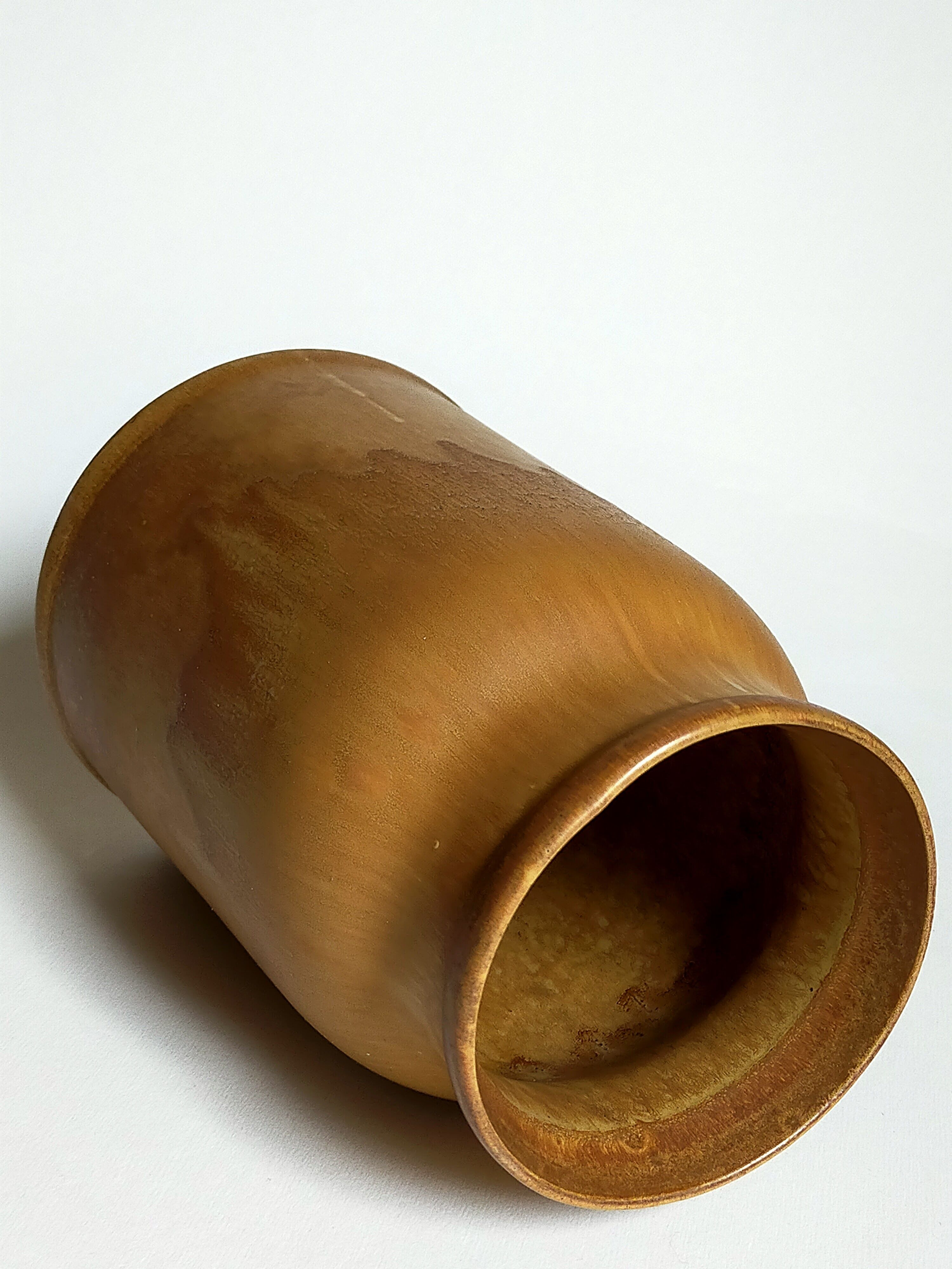 Vintage French enamelled straight sandstone vase