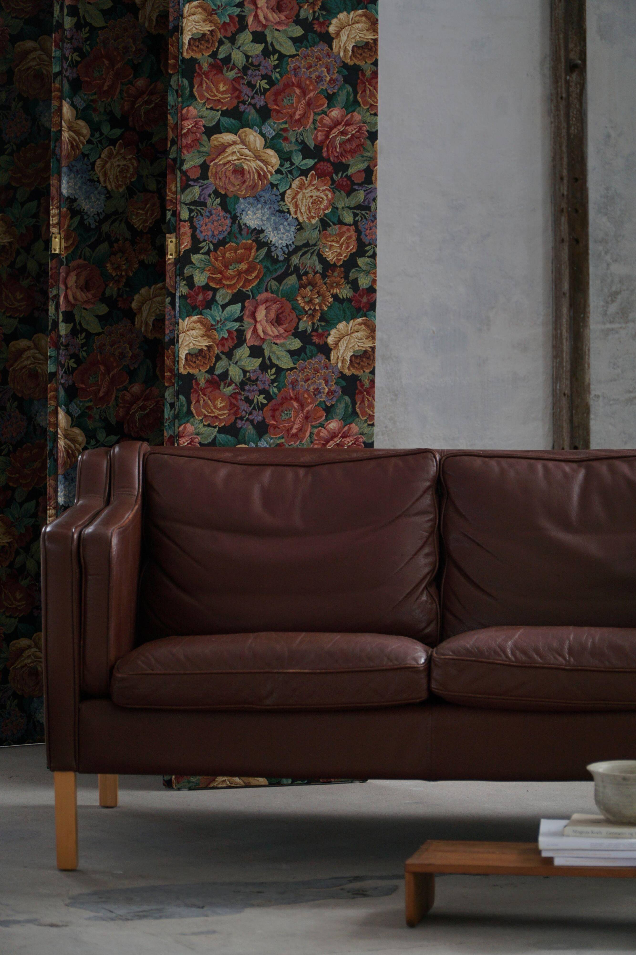 Stouby Møbelfabrik, two-seater sofa in mid-century style in brown leather, 1970s.