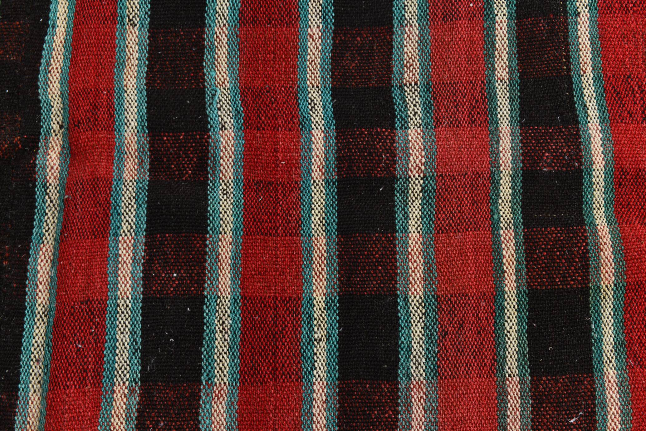 Red & Green Striped Turkish Kilim Rug, 202x312Cm