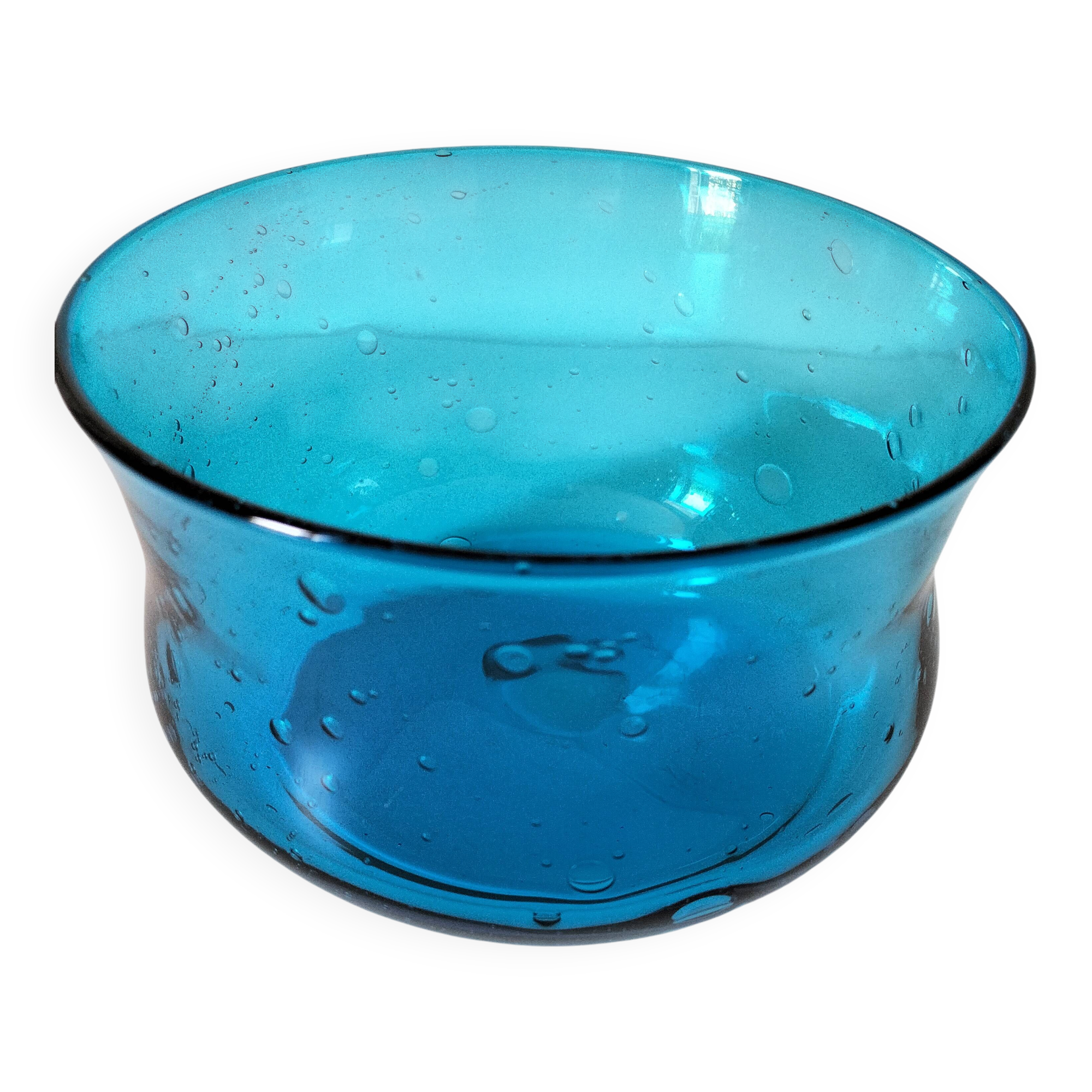 Vintage turquoise blue bubble glass coupe