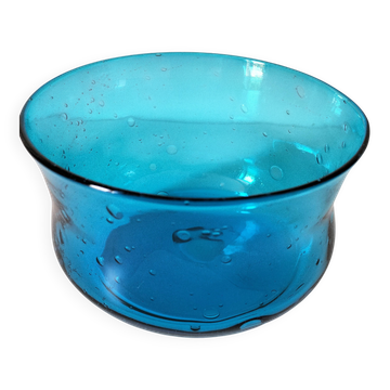 Vintage turquoise blue bubble glass coupe