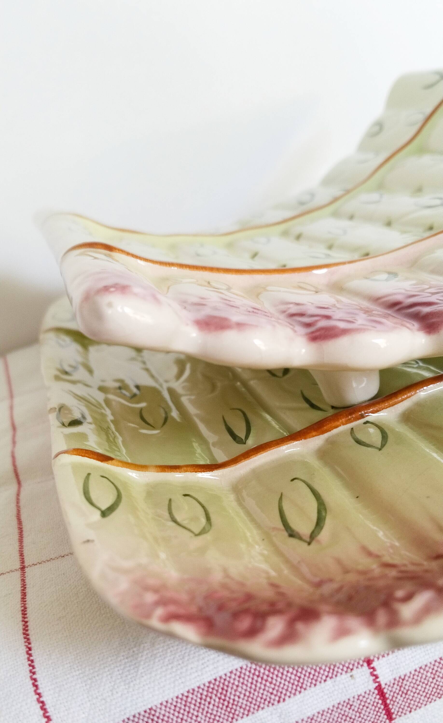 Barbotine earthenware asparagus dish