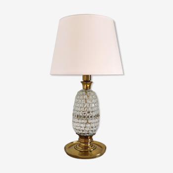 Lampe de table italienne du milieu du siècle avec laiton et verre de Murano plissé