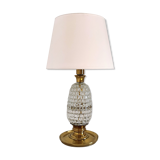Italian mid-century table lamp with brass and creased murano glass