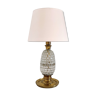 Italian mid-century table lamp with brass and creased murano glass