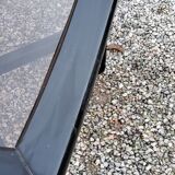 70s design coffee table in black lacquered wood with smoked glass top