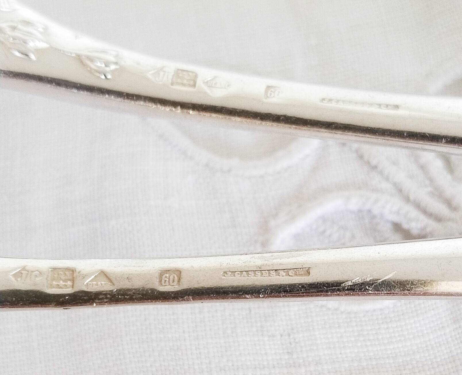 Silver cutlery set, 1 fork and 1 spoon, J Casses et Cie