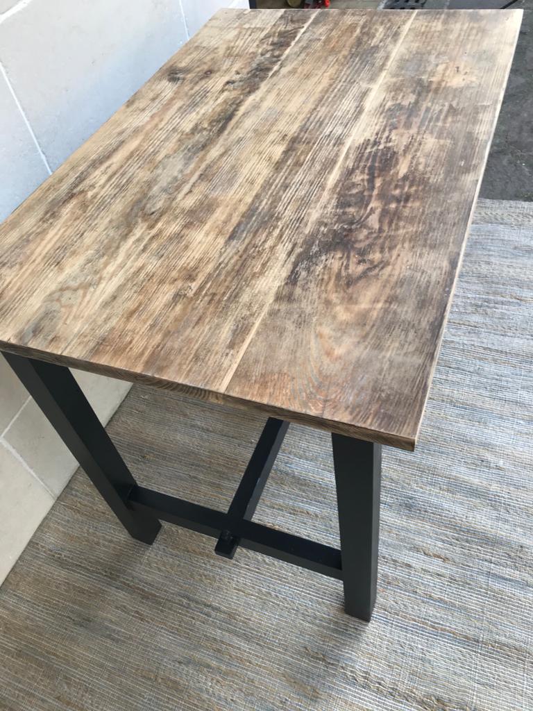 Old farm dining table, solid wood and black foot