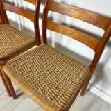 1960s Set of 6 Danish Teak Papercord Dining Chairs Model 84 by Niels Møller