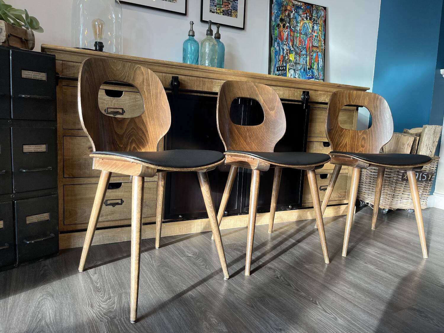 Série de 3 chaises bistrot Baumann