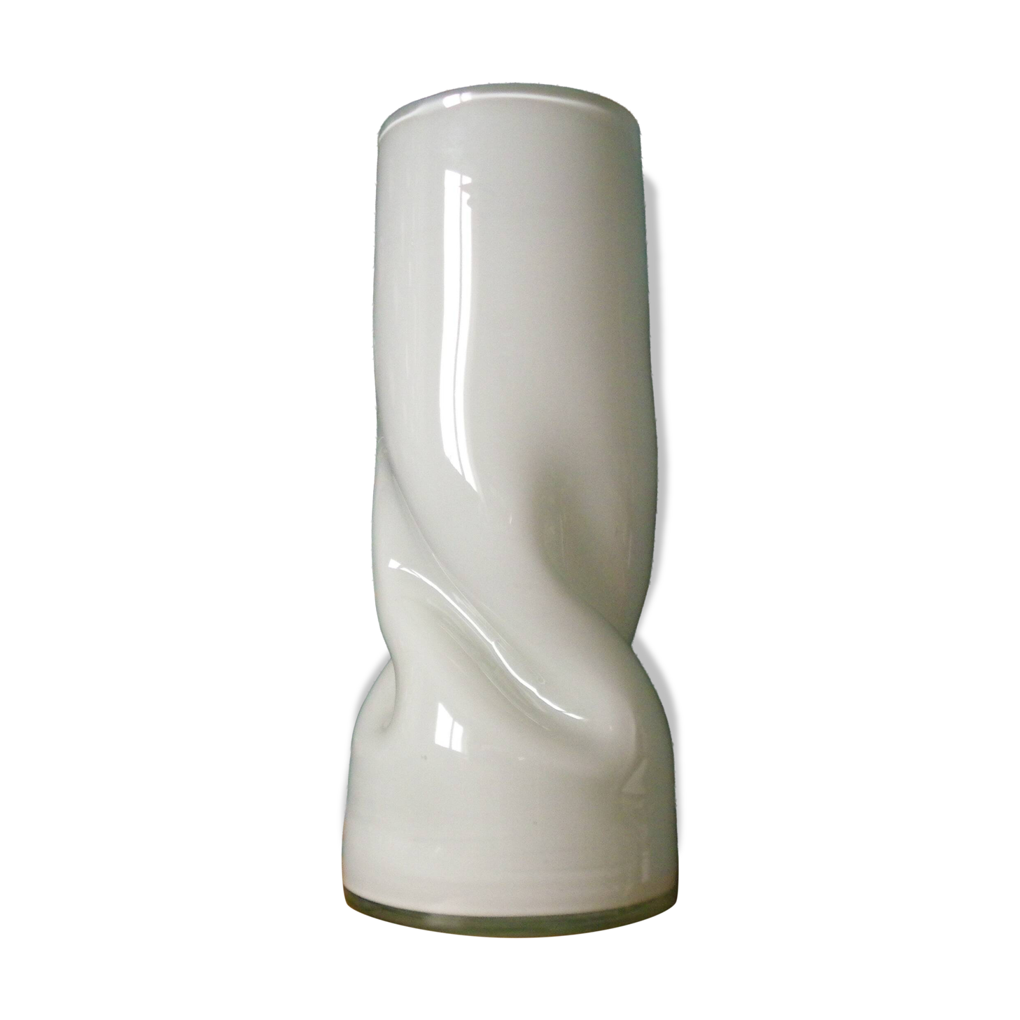Sculptural Twisted Murano Sommerso Opaline White Vase - 37cm
