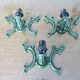 Series of 3 green enameled cast iron wall lights from the 30s and 40s