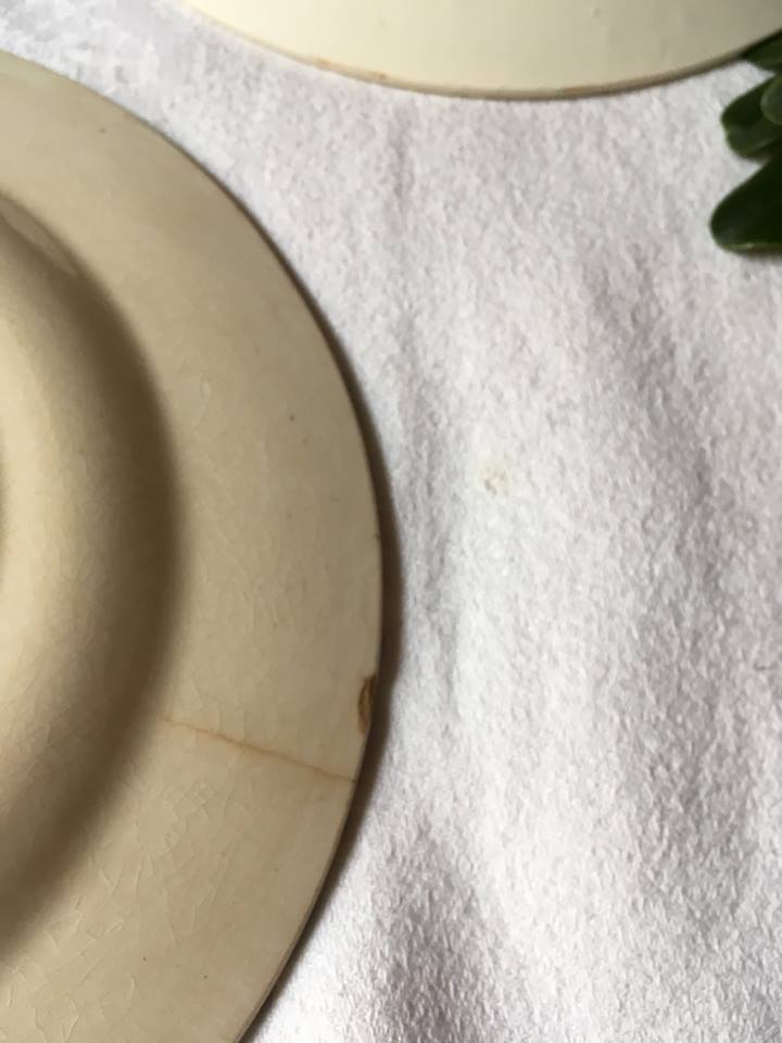 Six dinner plates don't match in red and blue
