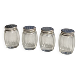 Set of hallmarked silver and fluted domed glass salt/pepper shakers