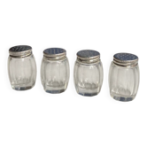 Ensemble de salières/poivrières argent poinçonné et verre bombé cannelé
