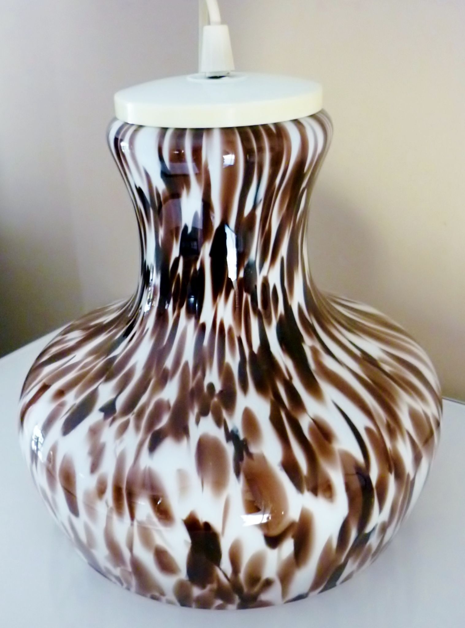 Pendant light in white opal glass with black speckles, 1960s/1970s