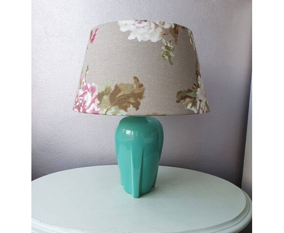 Vintage ceramic table lamp with 80s fabric lampshade | Selency