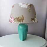 Vintage ceramic table lamp with 80s fabric lampshade