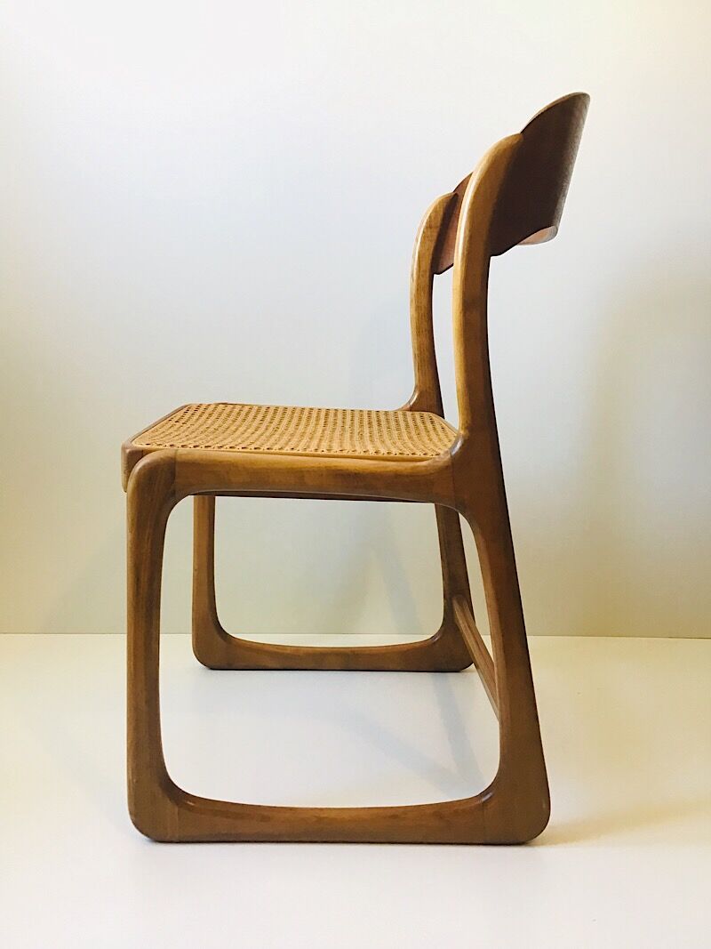 Set de 6 chaises traîneau cannées baumann, années 60