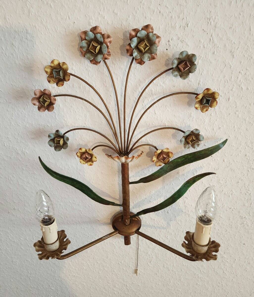 XL Vintage Mid-Century handmade 2 light bouquet wall lamp Italy 1950-1970